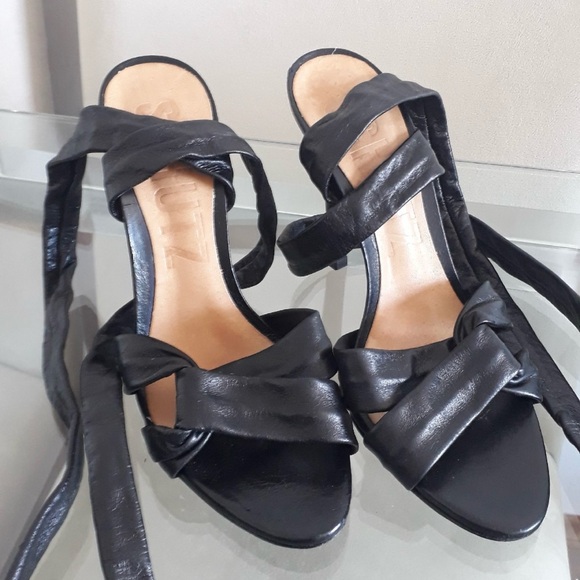 SCHUTZ Luxe Black Leather Knot Heels - Picture 4 of 5